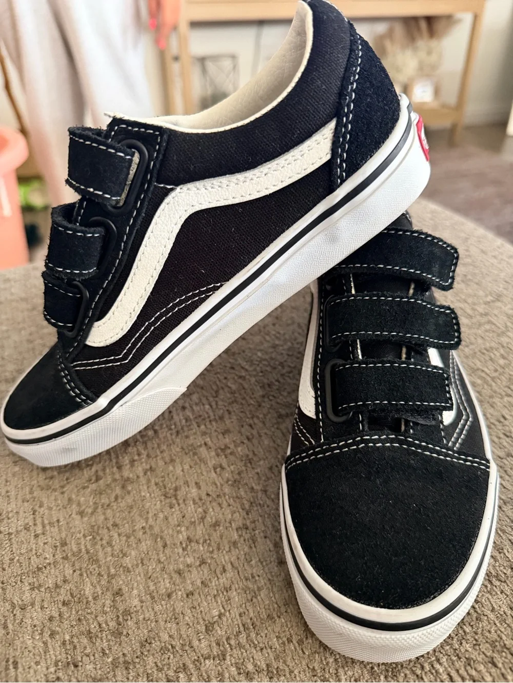 Vans Kids Black and White Velcro Sneakers